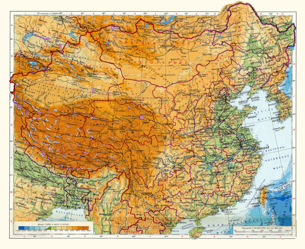 Китай карта географическая на русском языке